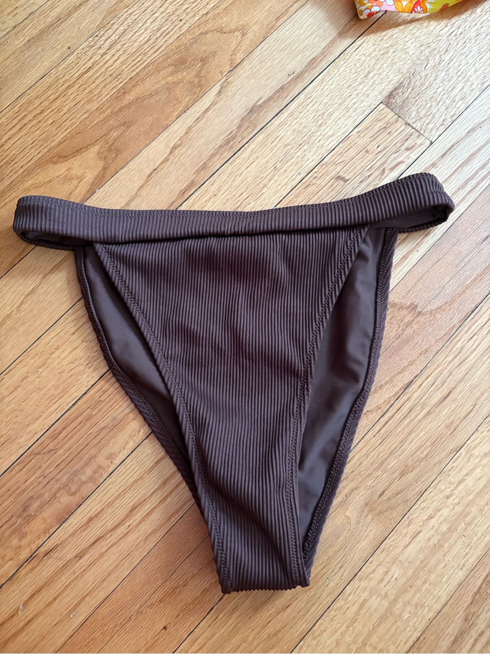 Zaful Ribbed Chocolate Brown Bikini Bottom